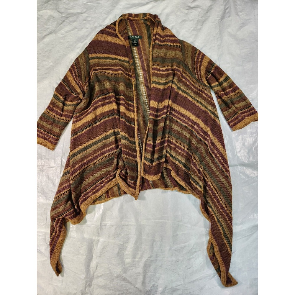 Lauren Ralph Lauren Multicolor Linen Silk Stripe Shawl Cardigan Sweater S / M